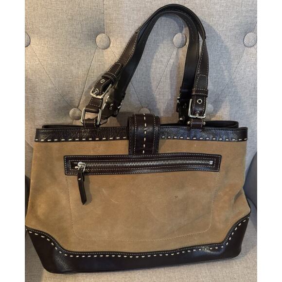 Vintage Coach Hamptons Satchel Tan Suede And Brown Leather NWT - Picture 5 of 16